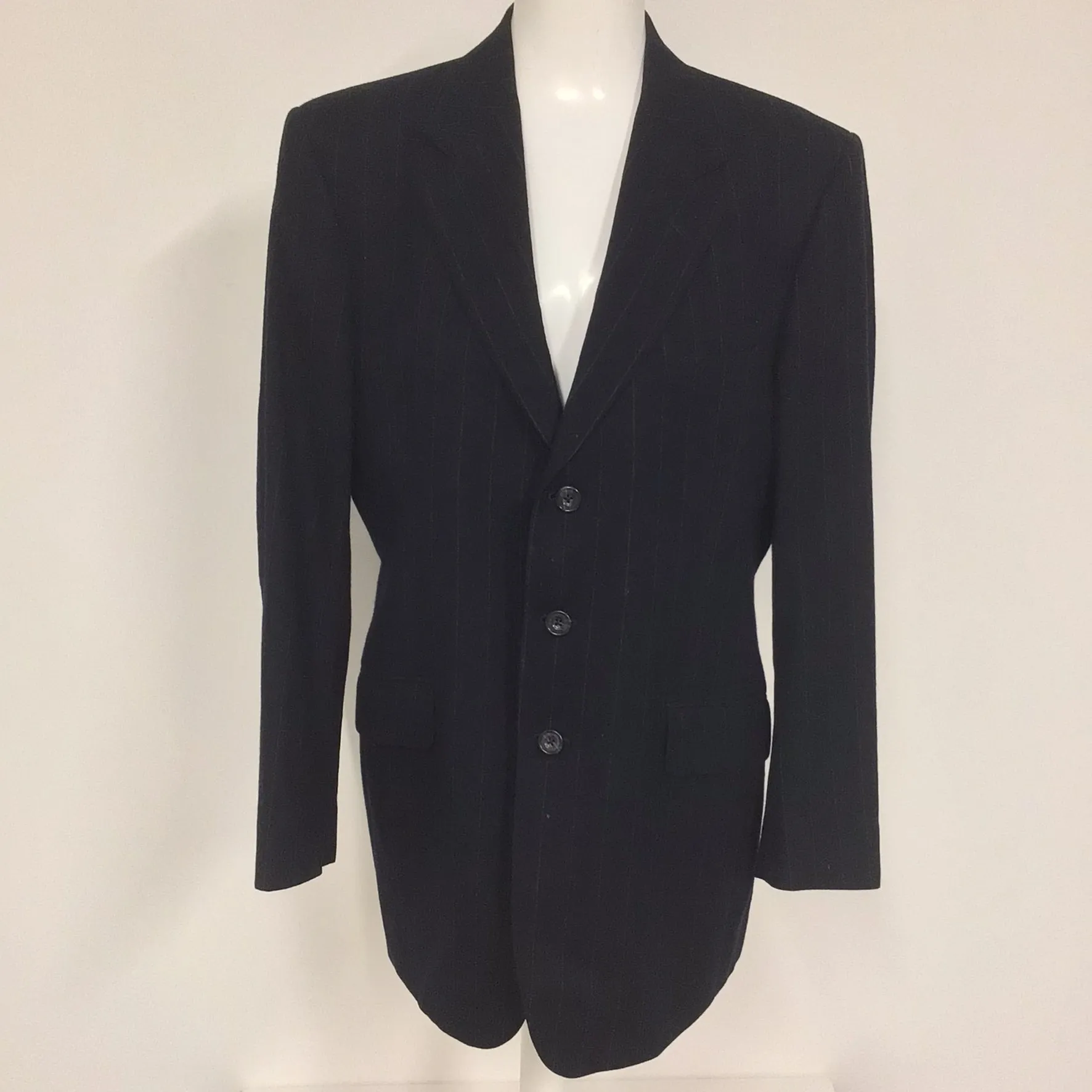 Aquascutum Navy Blue Striped Blazer Jacket 100% Wool Size 41R