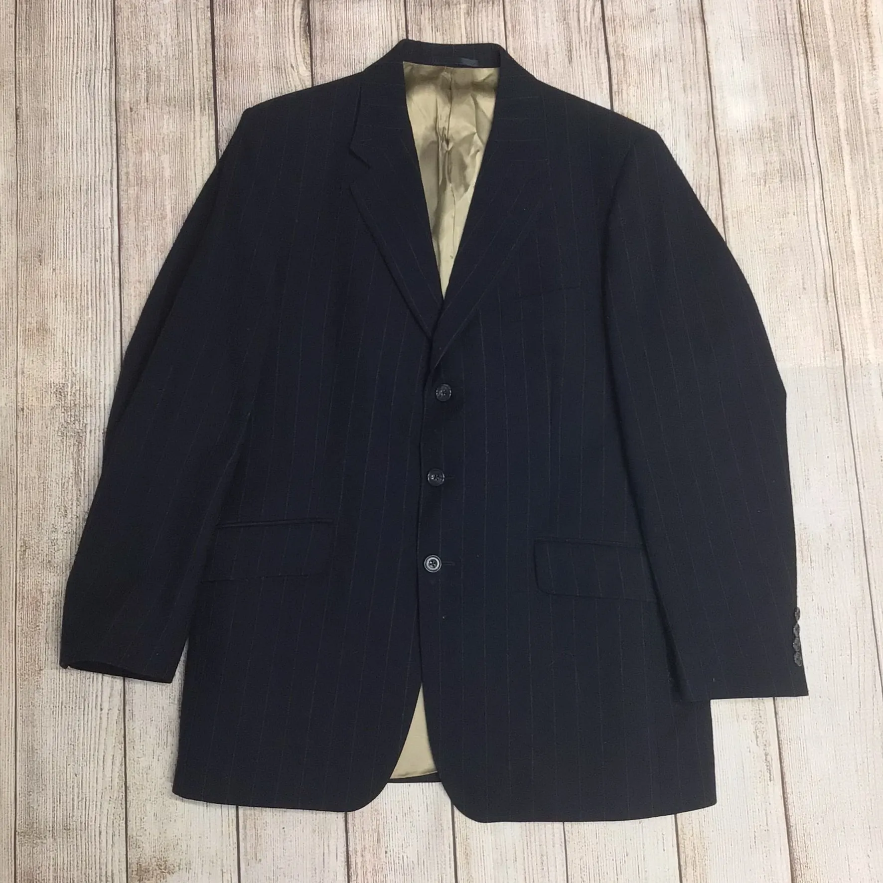 Aquascutum Navy Blue Striped Blazer Jacket 100% Wool Size 41R