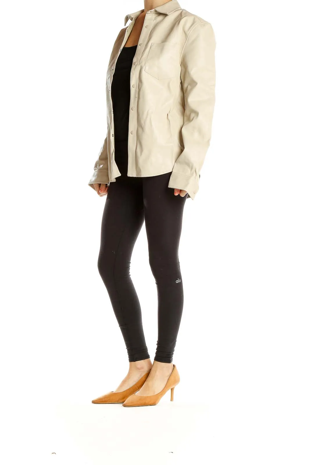 Beige Oversized Button-Up Jacket