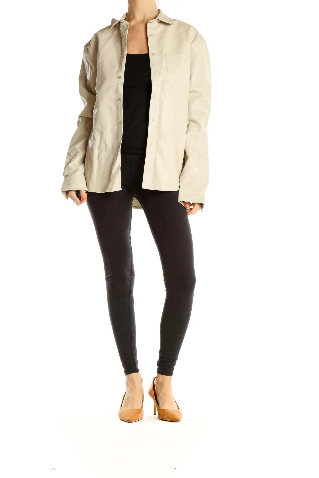 Beige Oversized Button-Up Jacket