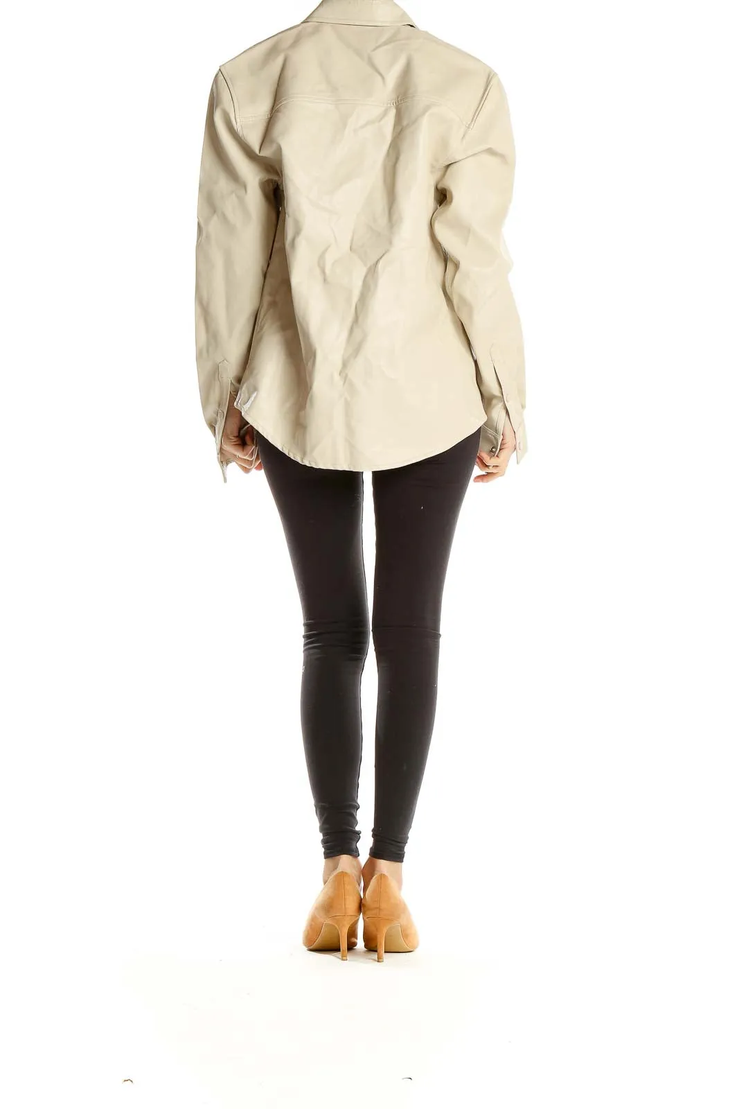 Beige Oversized Button-Up Jacket