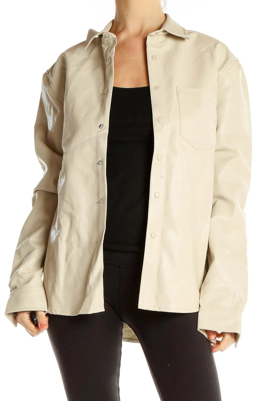 Beige Oversized Button-Up Jacket