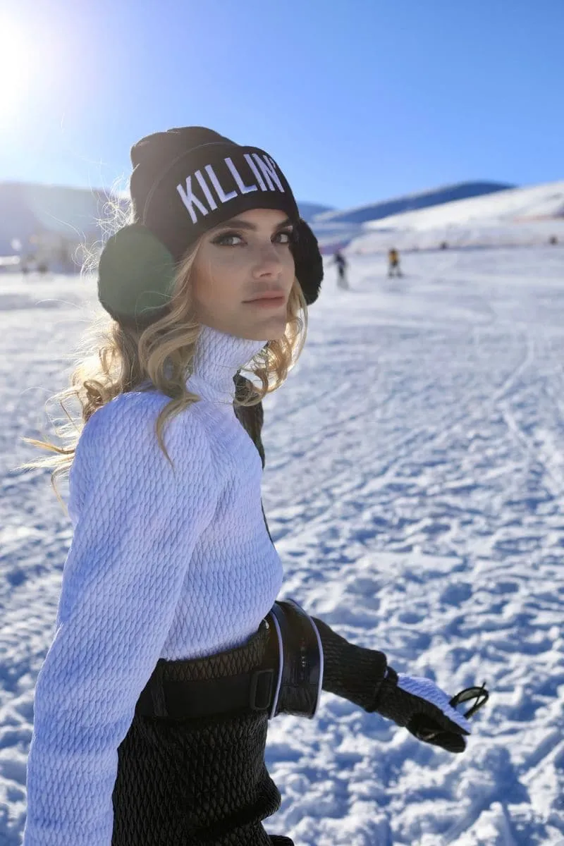 BLACK AND WHITE CONTRAST ONE-PIECE SKI SUIT