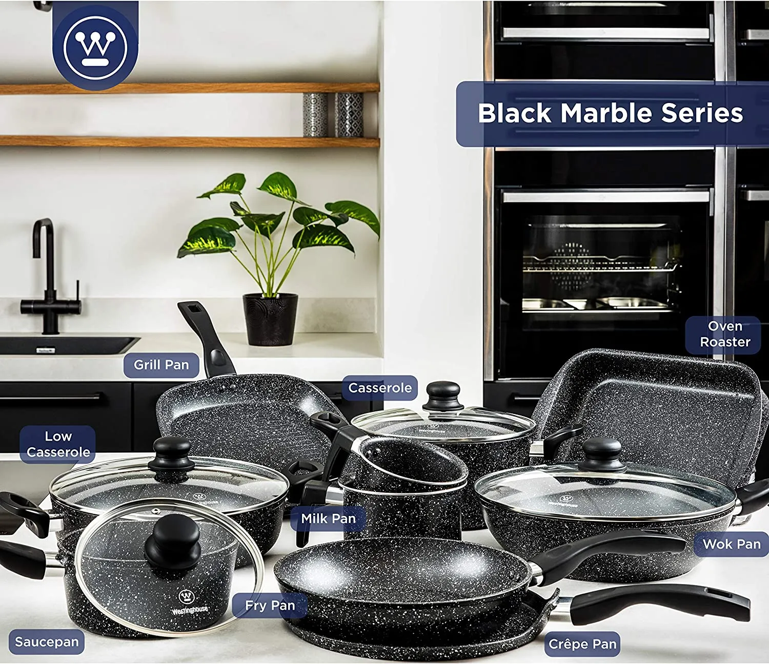 Black marble frying pan (12")