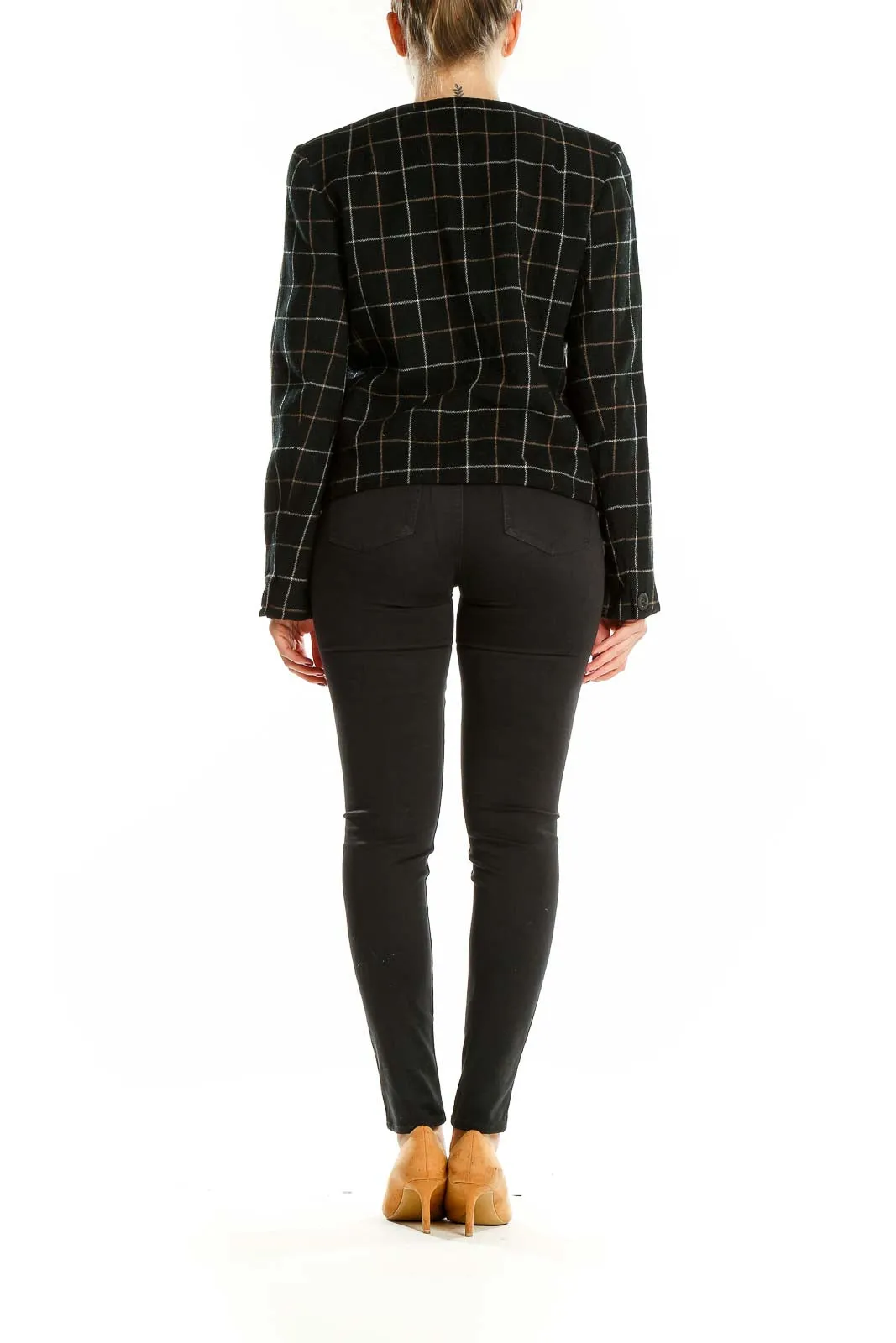 Black Plaid Wool Blend Cropped Jacket