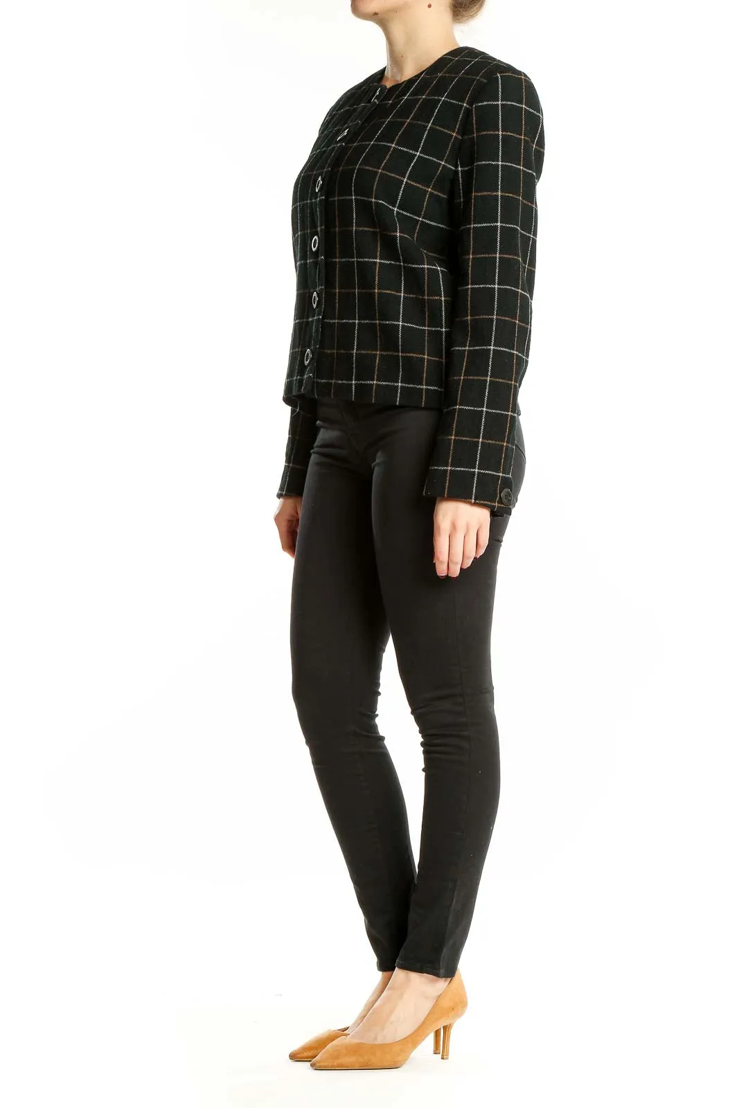 Black Plaid Wool Blend Cropped Jacket