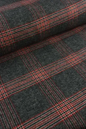 Black/White/Red Plaid Melton Double Weave Wool | By The Half Yard