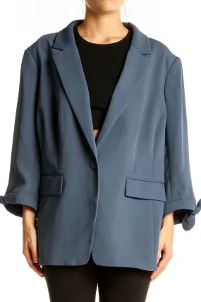 Blue Oversized Polyester Blazer