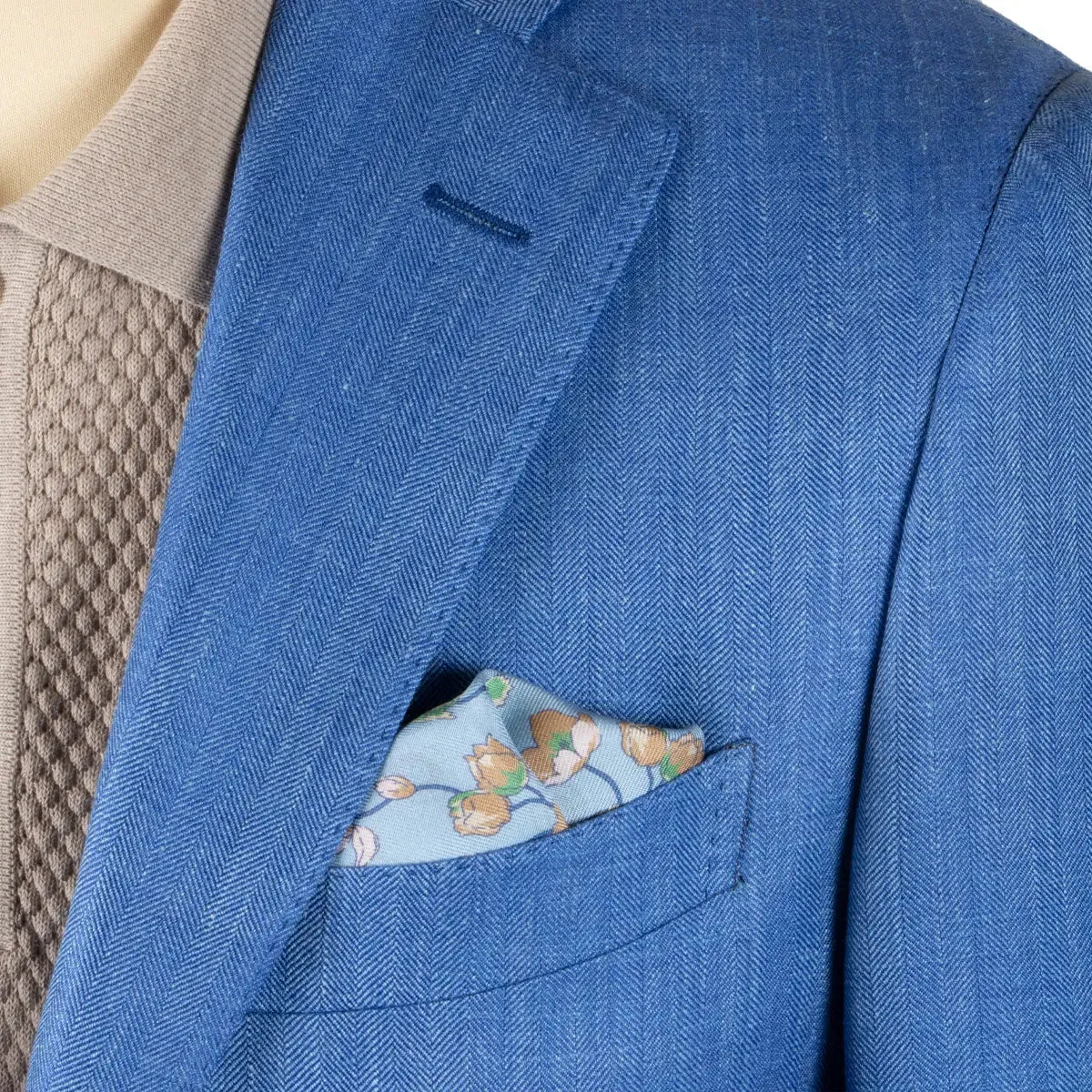 Blue Wool, Silk, & Linen Herringbone Jacket