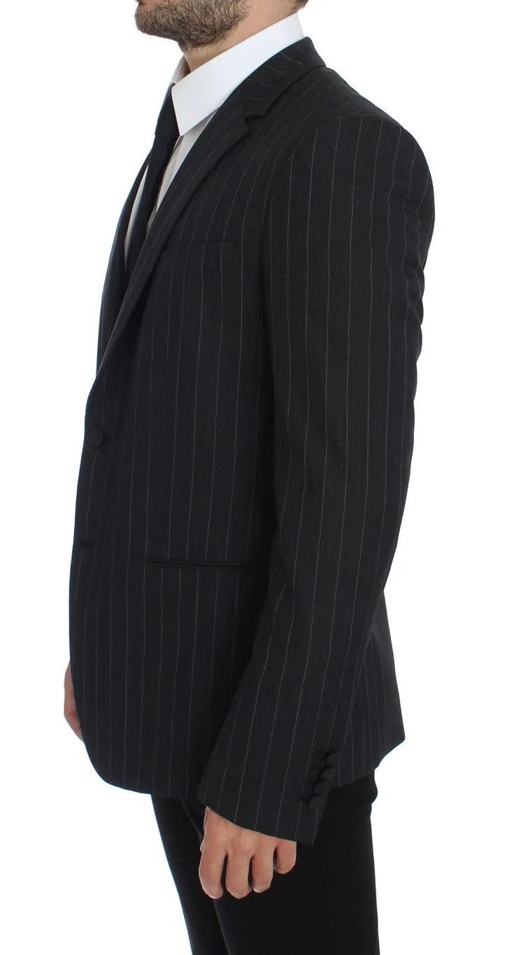 Dolce & Gabbana Gray Striped Slim Fit Wool Blazer