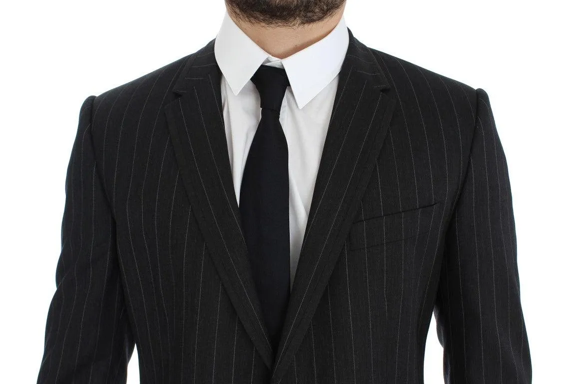 Dolce & Gabbana Gray Striped Slim Fit Wool Blazer