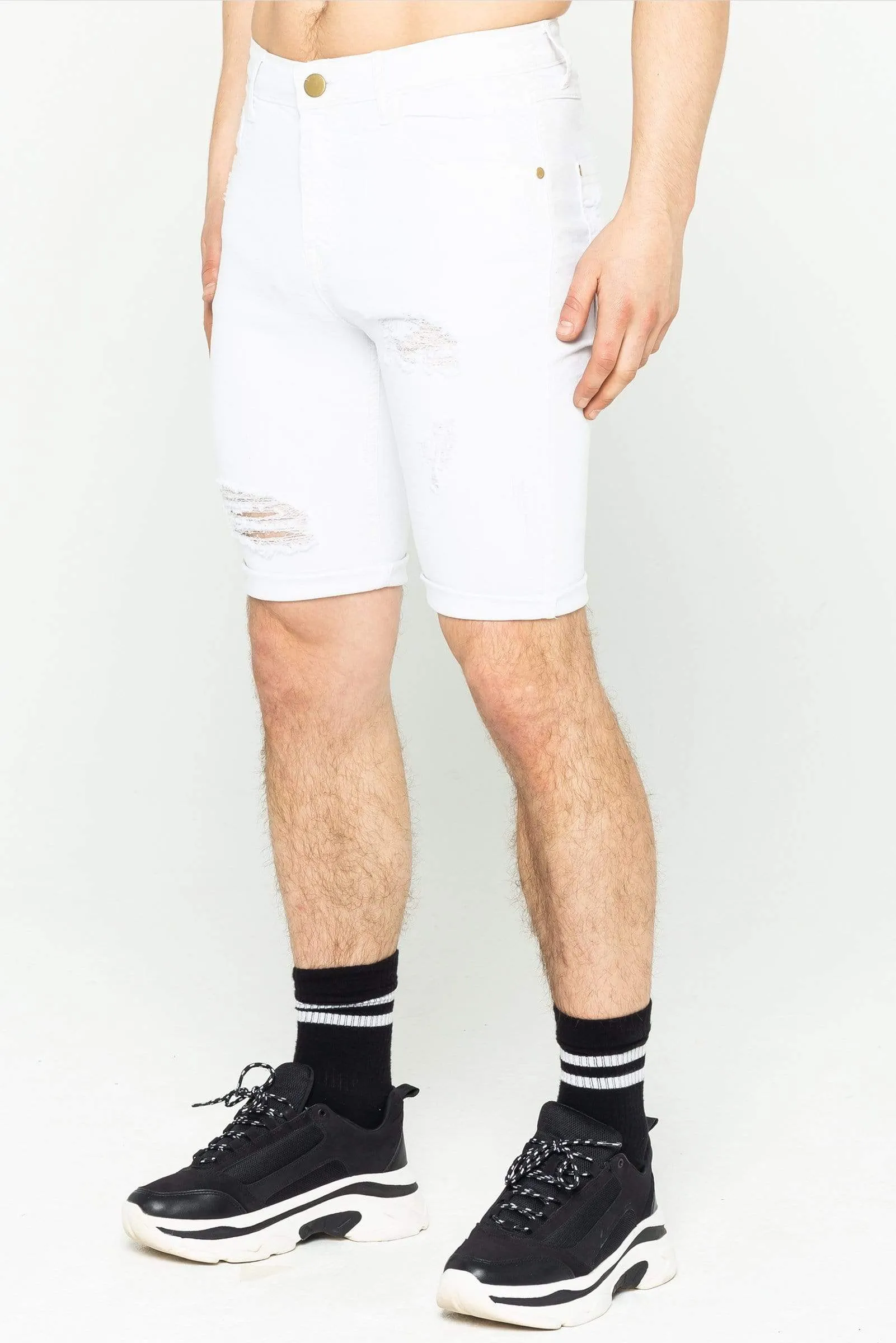 Duke Spray On Men's Denim Shorts - White