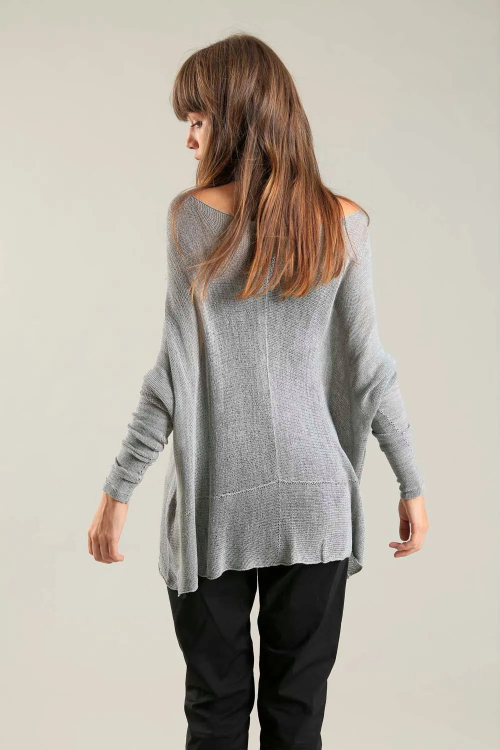 Fog Silver Grey boat neck Oversize knitted shirt with Long Sleeves