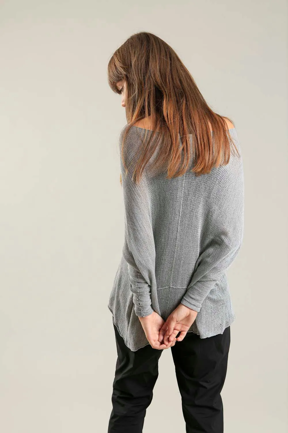 Fog Silver Grey boat neck Oversize knitted shirt with Long Sleeves