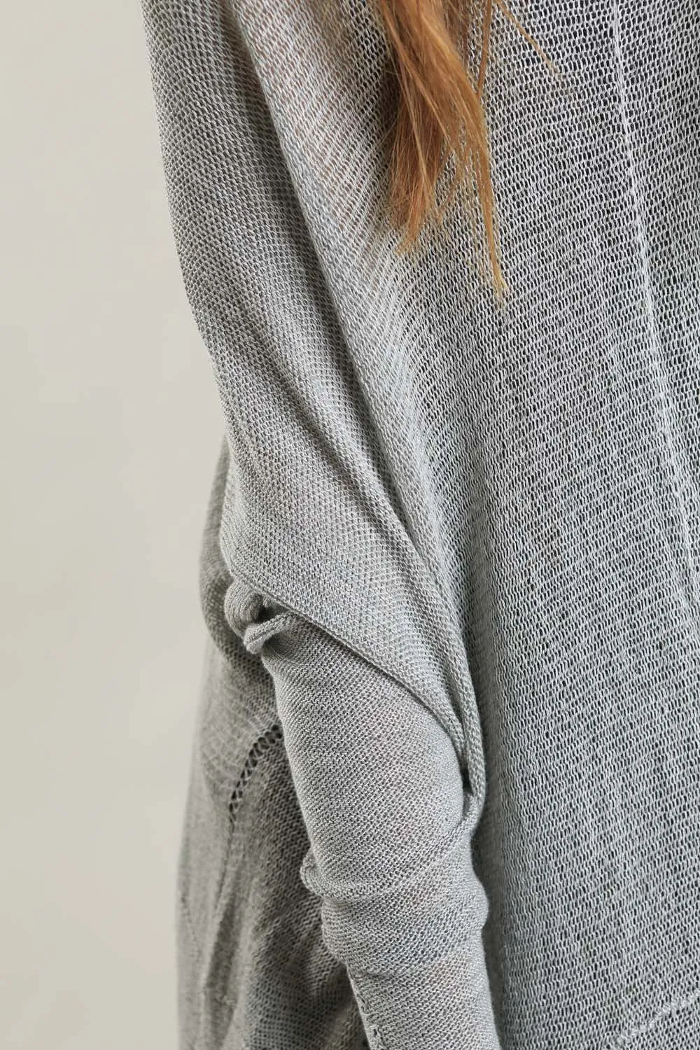 Fog Silver Grey boat neck Oversize knitted shirt with Long Sleeves