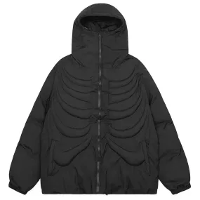 High Collar Padded Skeleton Hooded Jacket