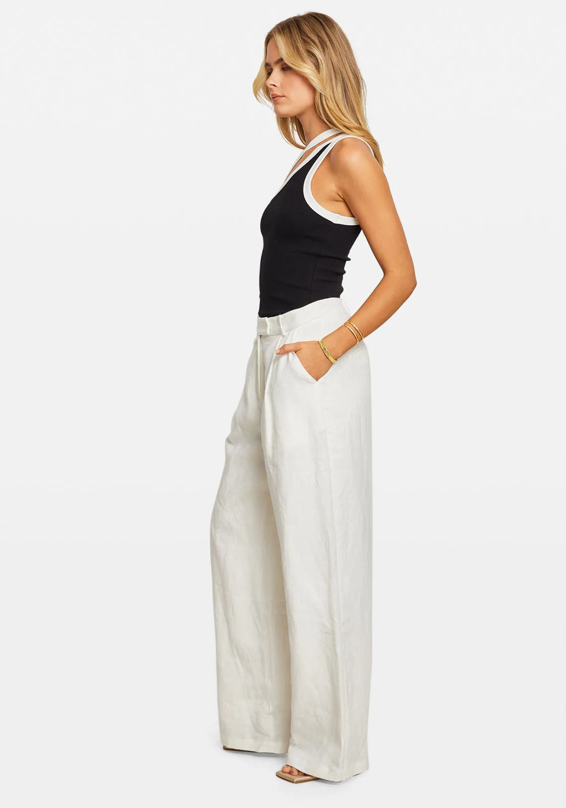 LINEN HIGH RISE TAILORED PANT WHITE