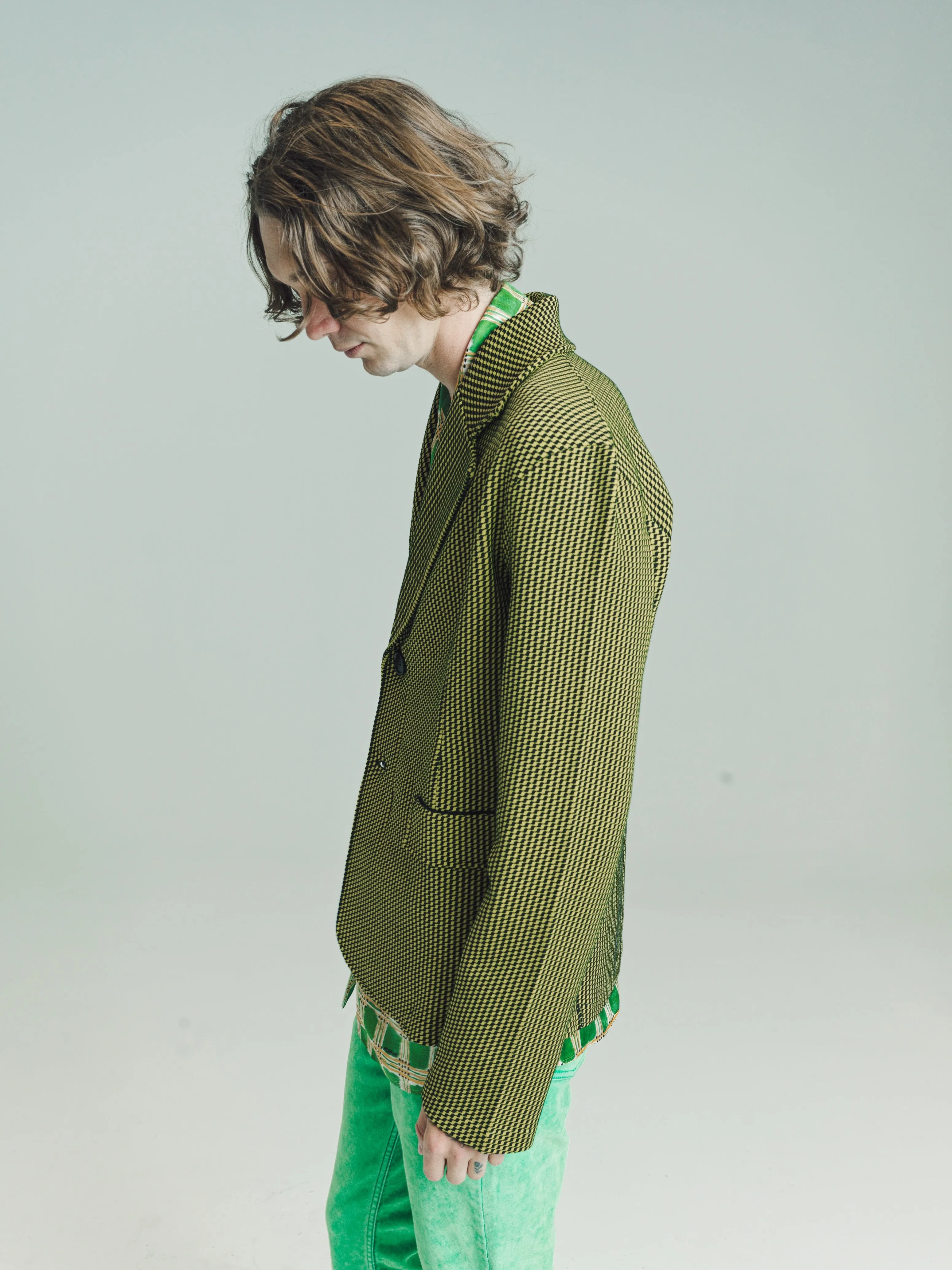 Neon Green Techno Wool Jacquard Giacca Blazer