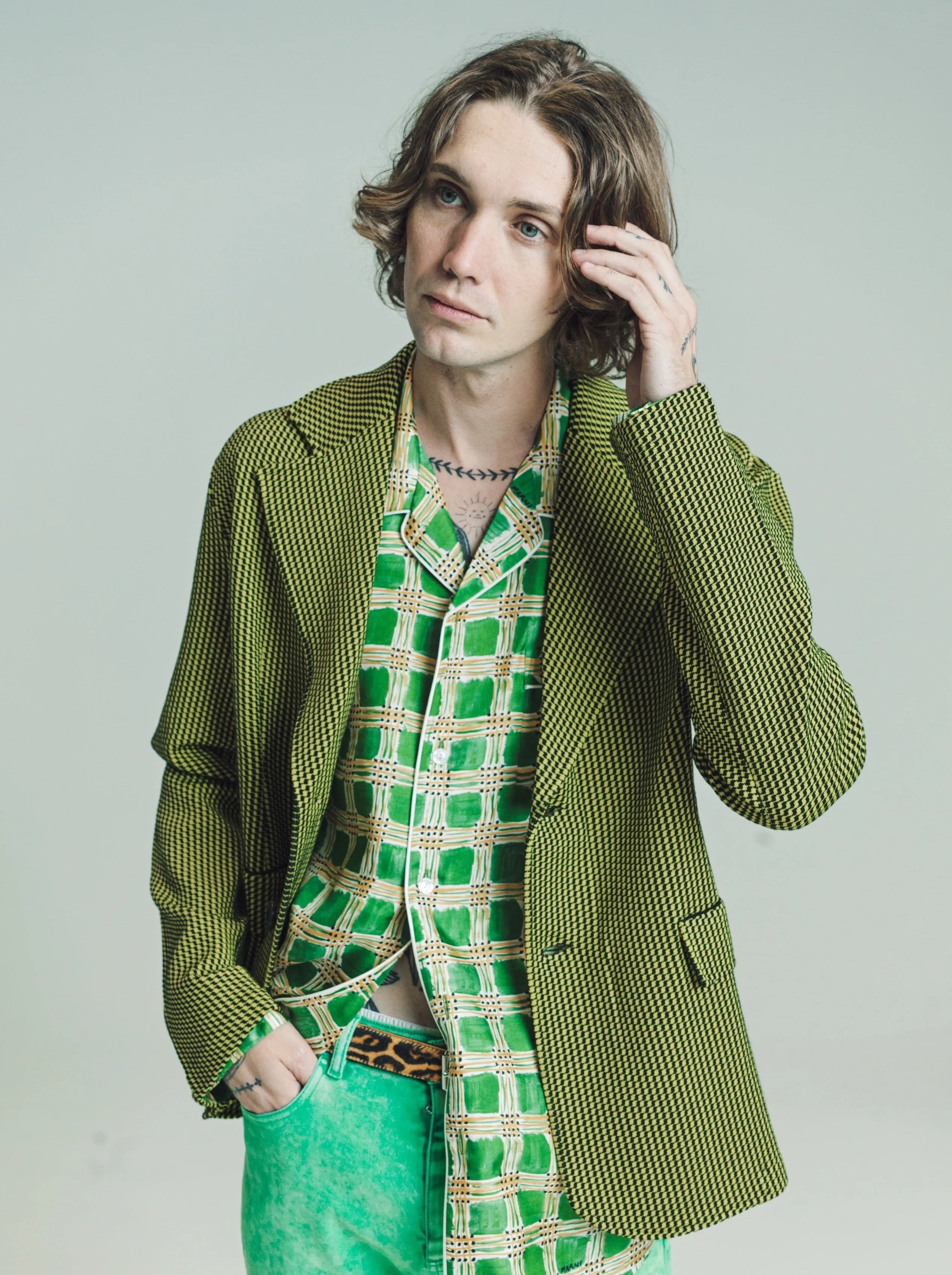 Neon Green Techno Wool Jacquard Giacca Blazer