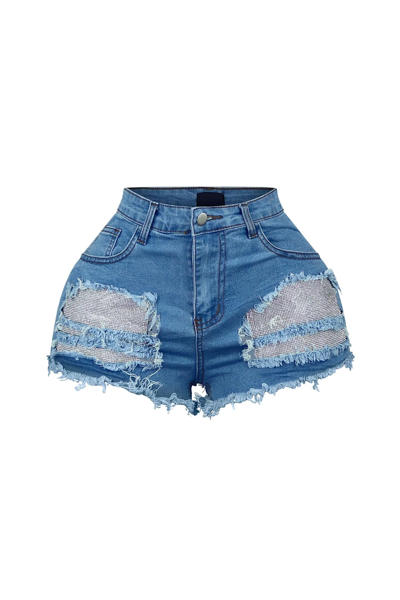 Odelia Distressed Rhinestone Denim Shorts