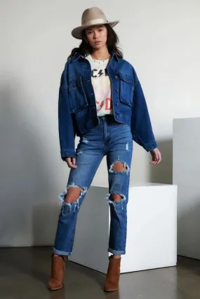 Oversized Denim Jacket Dark Stone