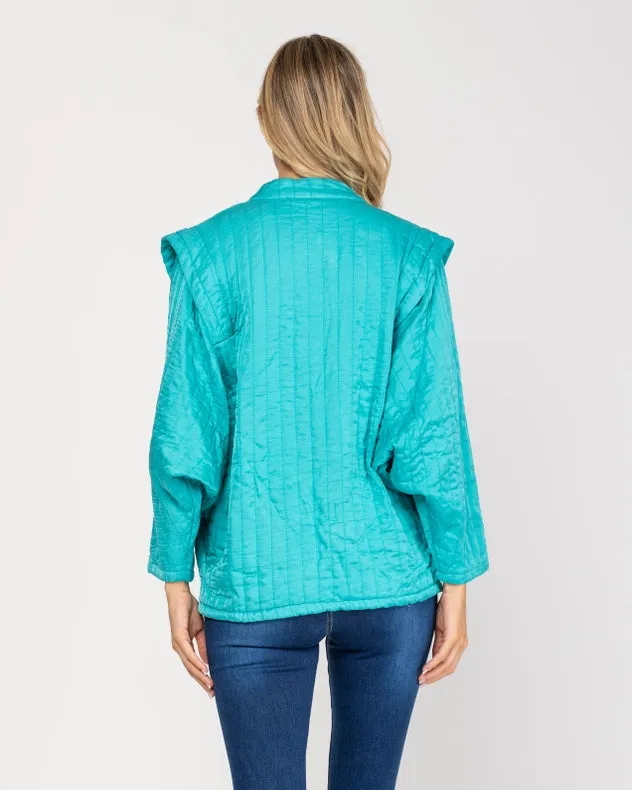 Oversized Long Sleeve Open Jacket With Front Pocket Turquoise