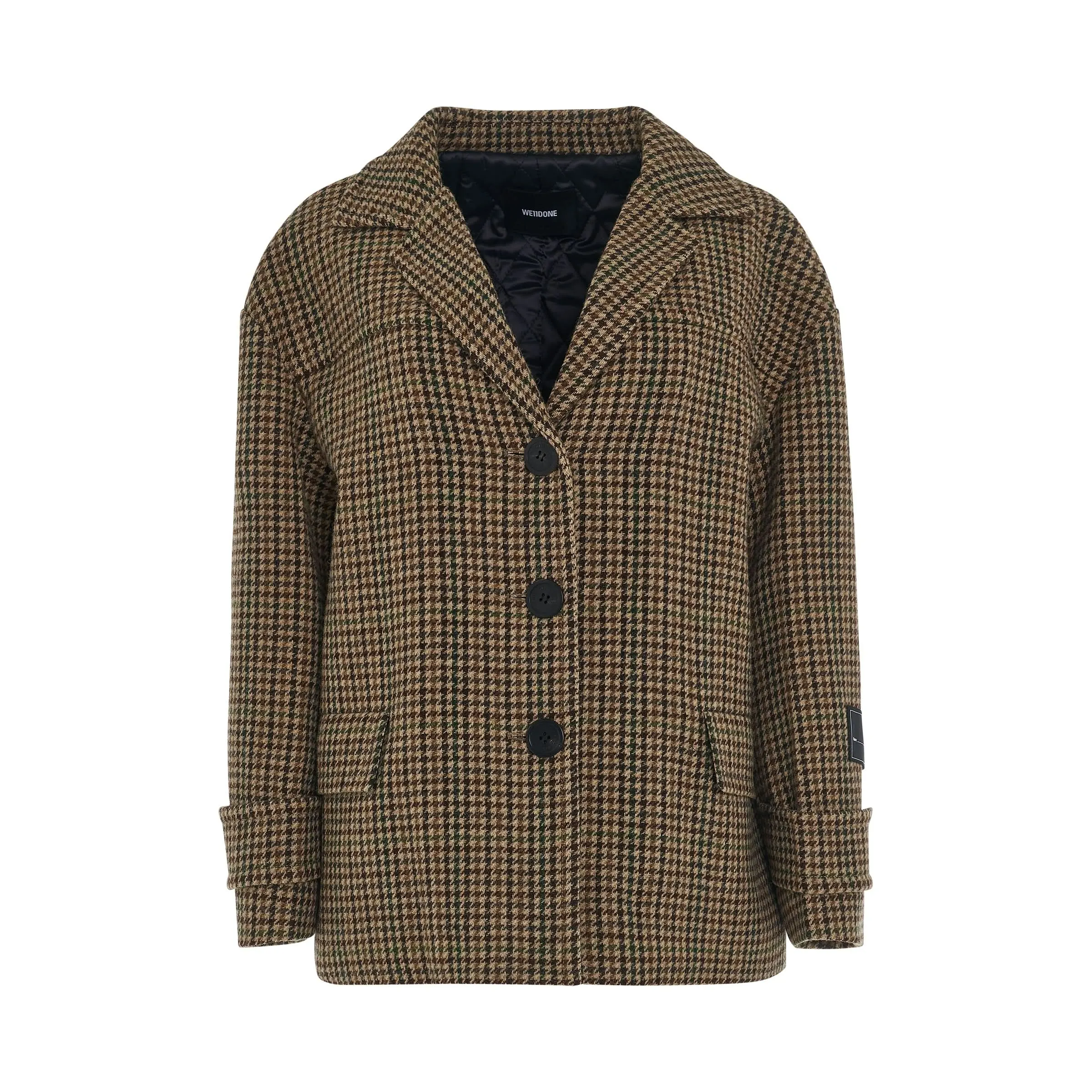 Oversized Plaid Wool Jacket in Beige/Brown