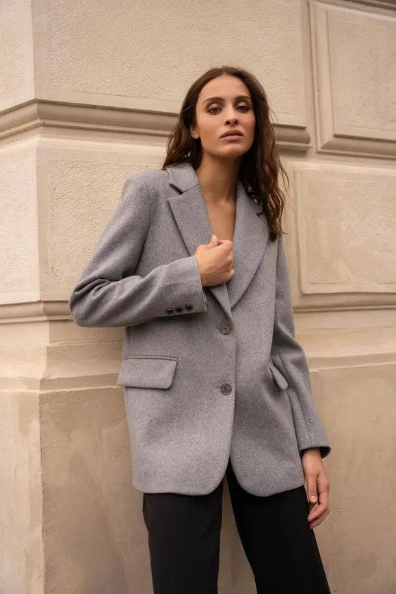 Oversized Wool Jacket with Double Breasted Detail Grey