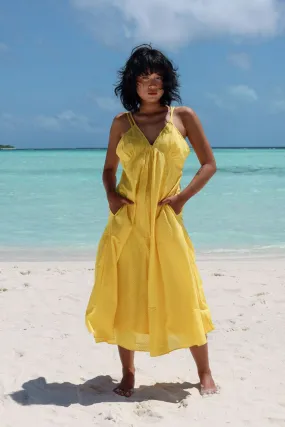 Recycled Cotton Yellow Solid Midi Dress