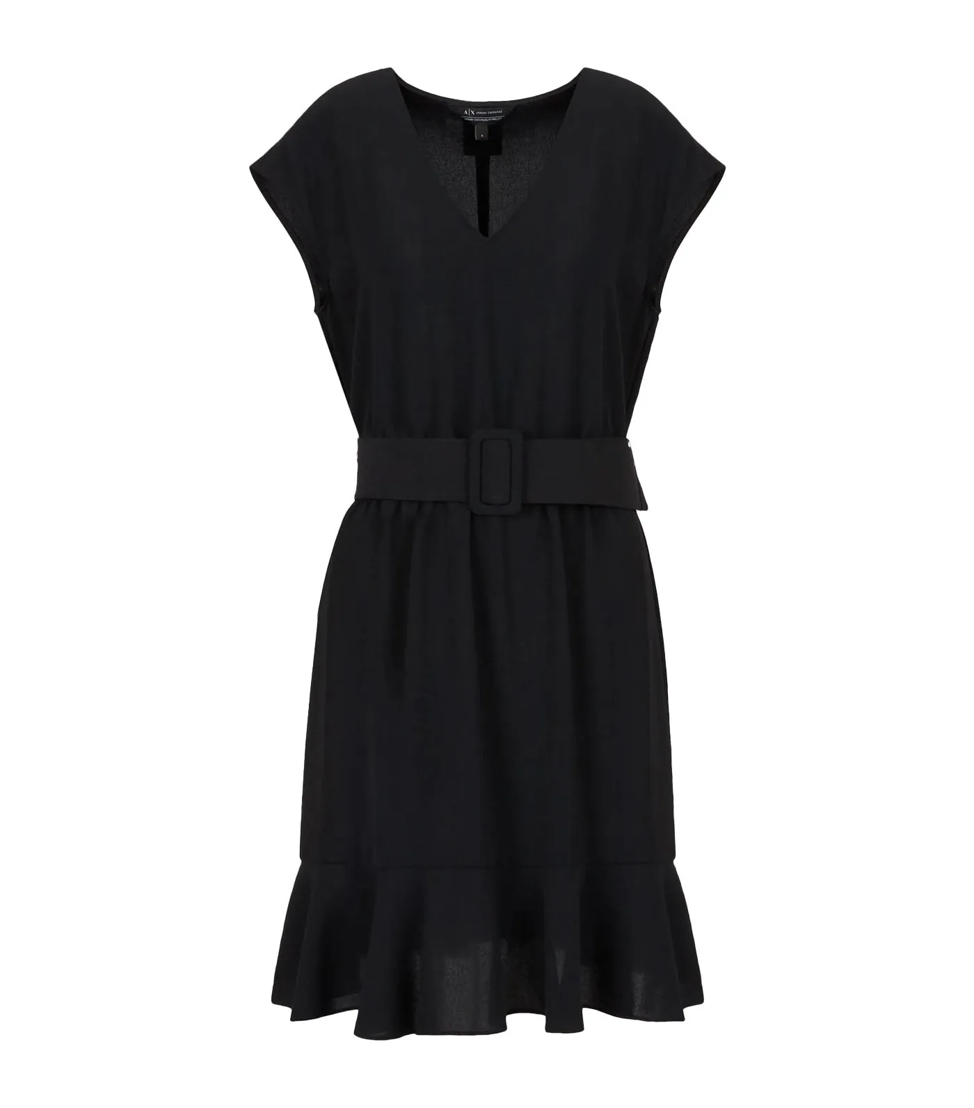 Recycled Fabric Belted Midi Dress Black