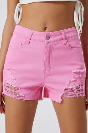 Soul Searching Distressed Denim Shorts- Pink