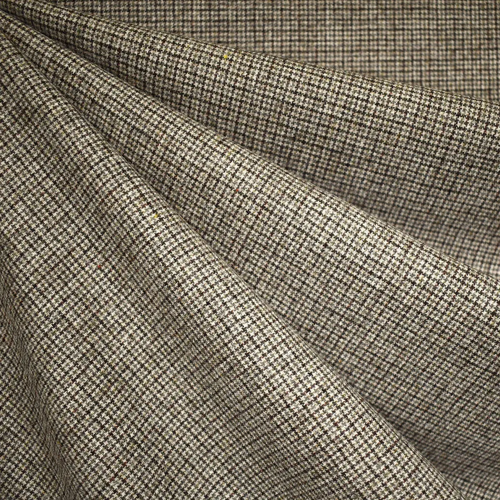 Tiny Houndstooth Wool Flannel Suiting Taupe/Olive