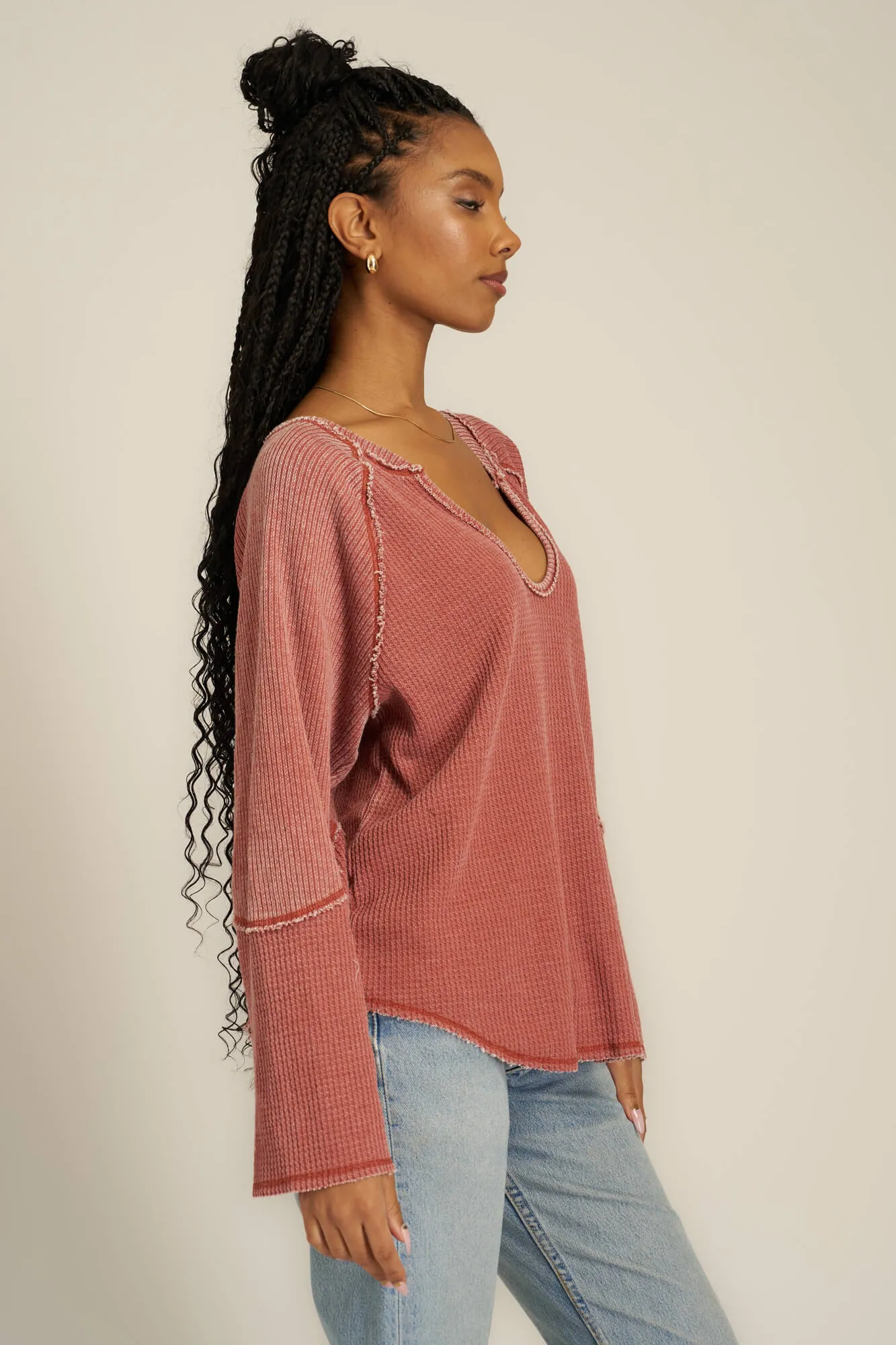 Wylder Scoop Neck Burnout Long Sleeve - Desert Clay