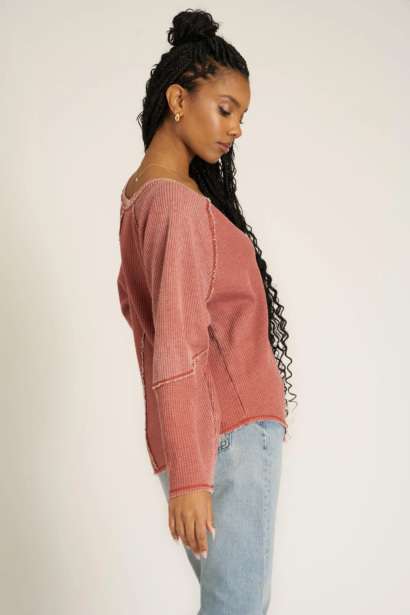 Wylder Scoop Neck Burnout Long Sleeve - Desert Clay