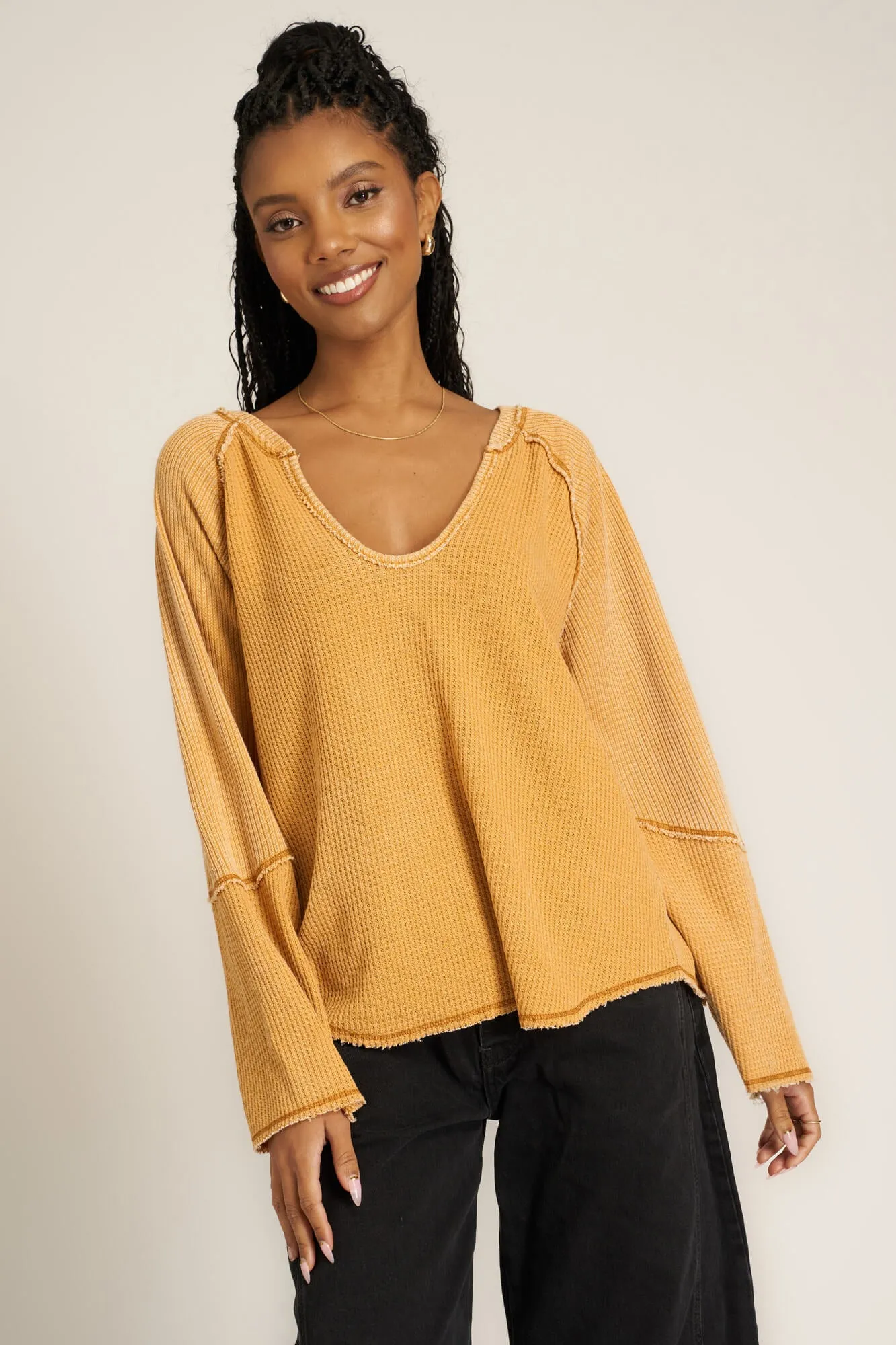 Wylder Scoop Neck Burnout Long Sleeve - Golden Harvest